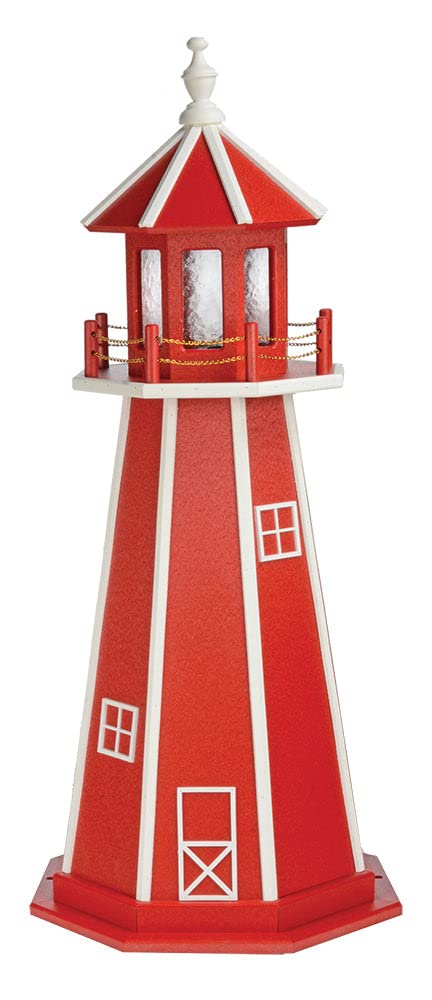 Cardinal Red Poly & Wood Hybrid Lighthouse with Solar LED Light, 70" Tall X99869
