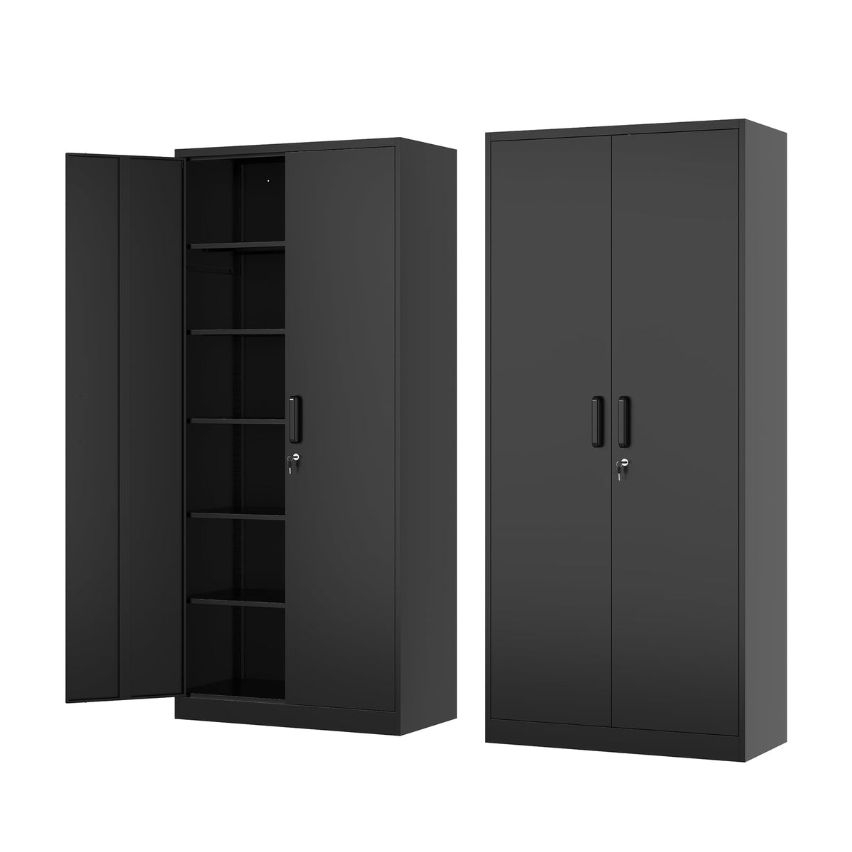 71” Tall Black Steel Storage Cabinet with Lockable Doors and Adjustable Shelves K2278