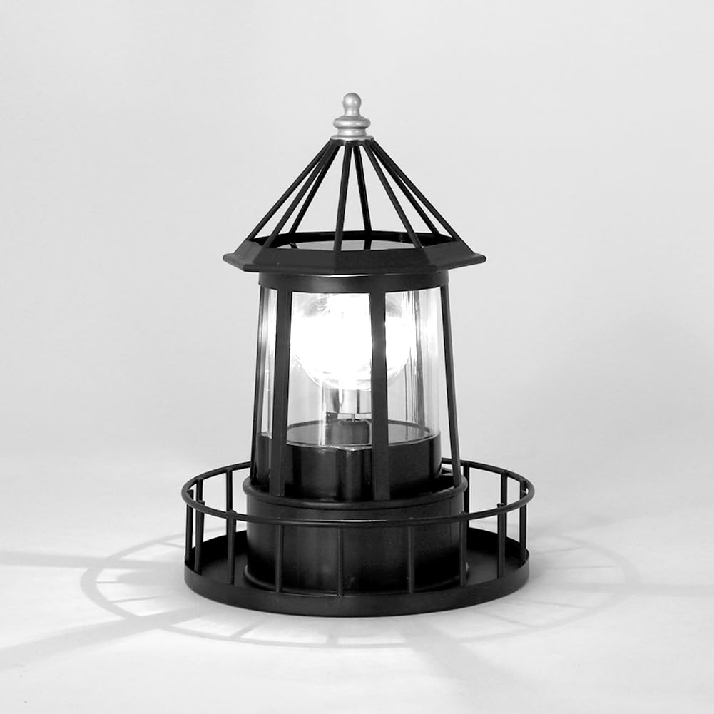 Black IP65 Waterproof Solar Rotating Lighthouse Light J741576