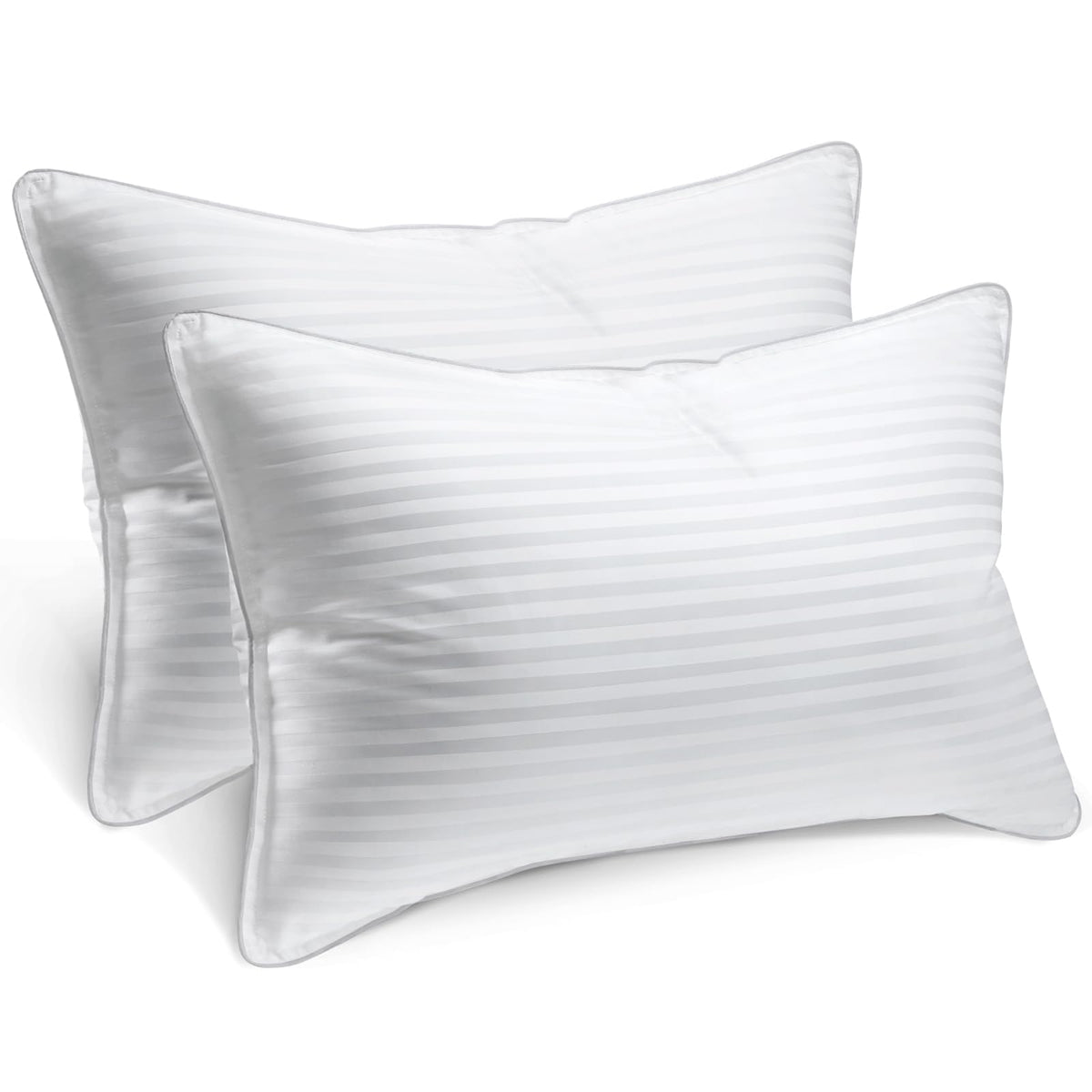 King Size Set of 2 Firm Down Alternative Striped White Pillows L598