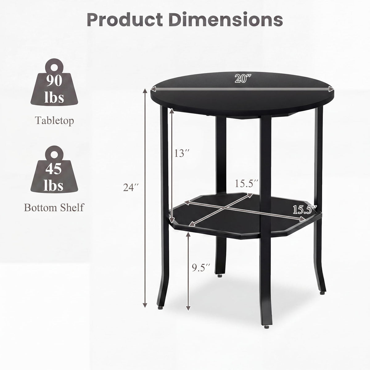 2-Tier Round Side End Table with Storage Shelf D557