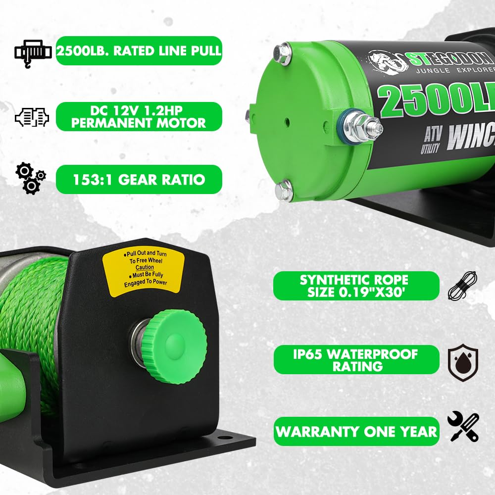 2500 lb. 12V Waterproof Synthetic Rope Electric Winch H58432