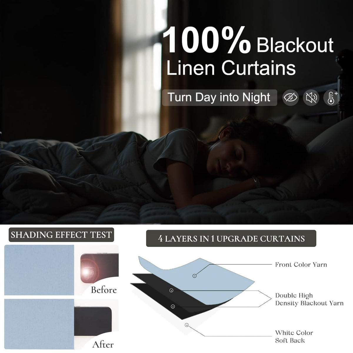 Light Blue Linen 108 Inch 2 Panel Curtain Set X258