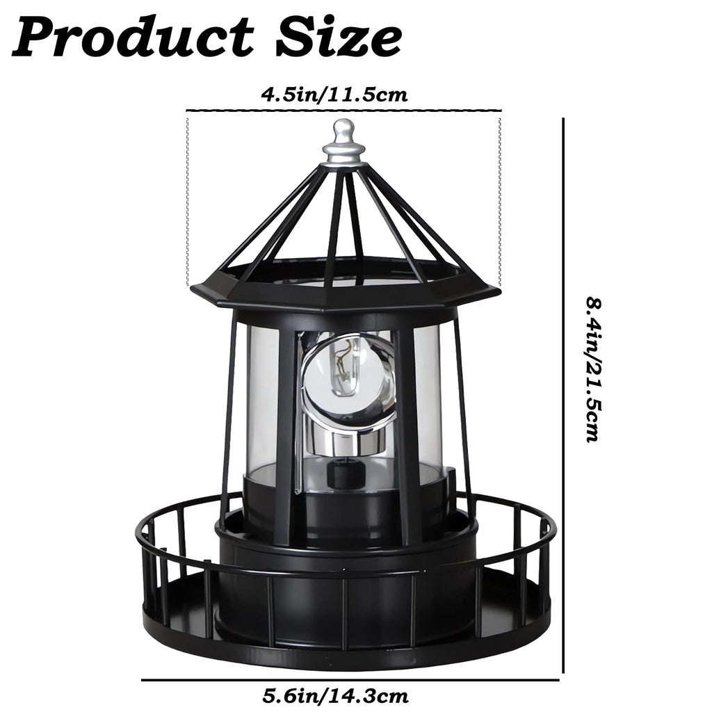 Black IP65 Waterproof Solar Rotating Lighthouse Light J741576