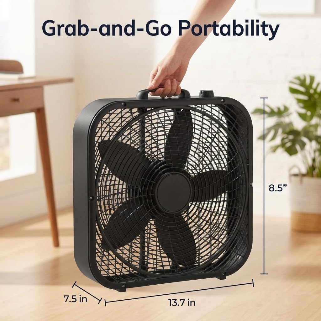 20 Inch 3 Speeds Black Box Fan with Steel Frame J36401