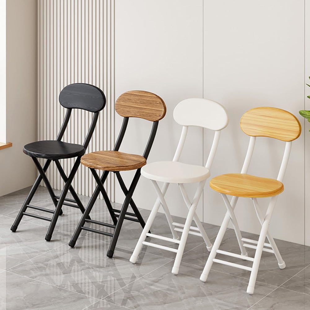 18 inch Folding Stool with Backrest, Portable Lightweight Metal Chair with Non-Slip Feet W350