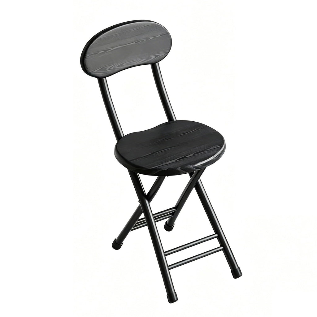 18 inch Folding Stool with Backrest, Portable Lightweight Metal Chair with Non-Slip Feet W350