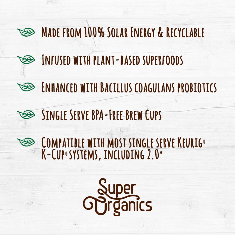 Organic Dark Roast Coffee K Cups with Superfoods and Probiotics, 10ct Single Serve Cups O4177