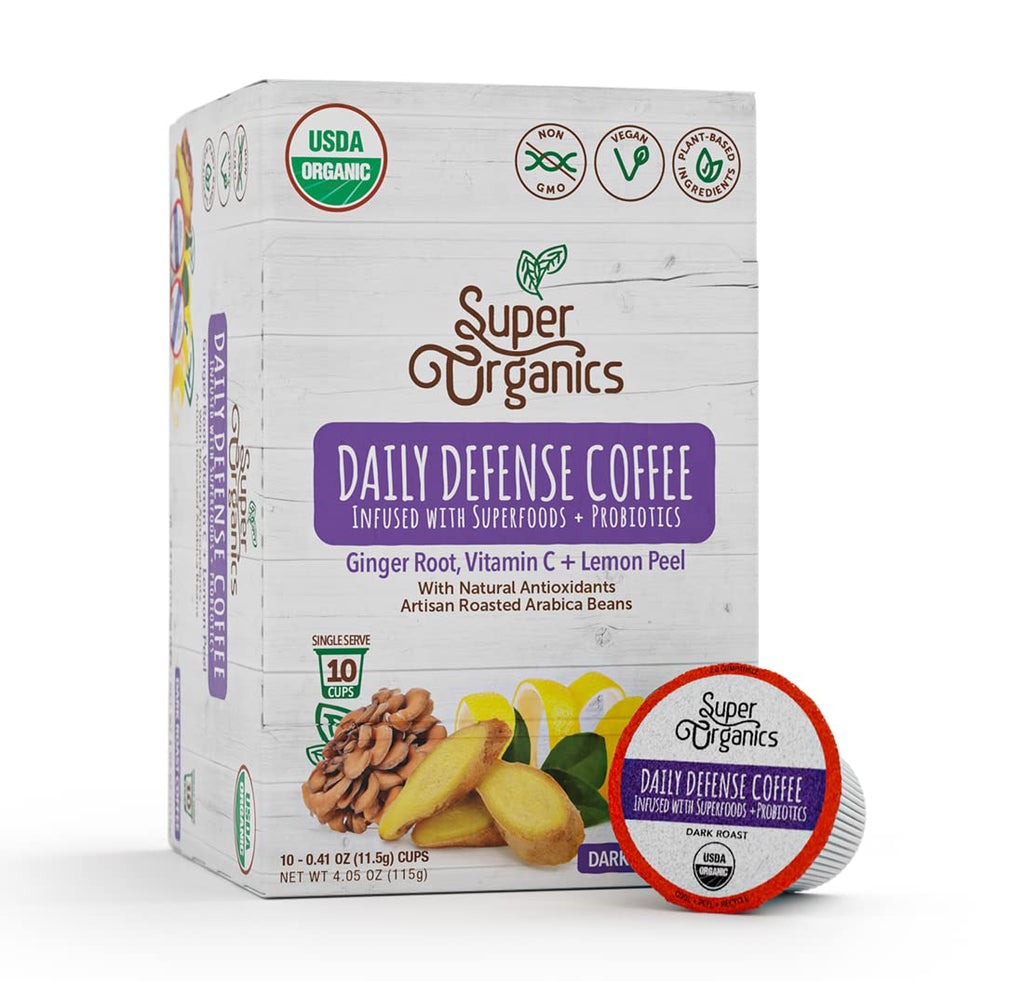 Organic Dark Roast Coffee K Cups with Superfoods and Probiotics, 10ct Single Serve Cups O4177