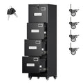 Metal 4 Drawer File Cabinet with Lock and Wheels, Black Z90434