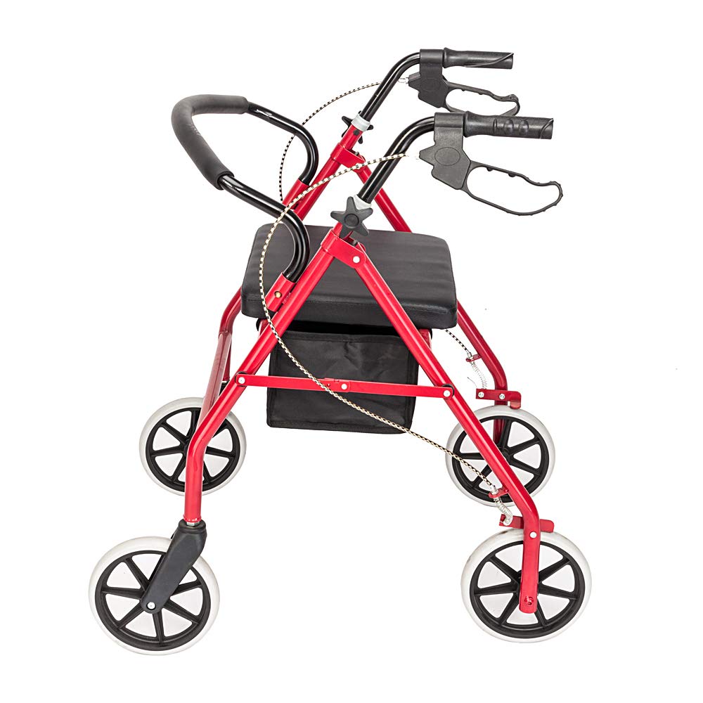 Red Height Adjustable Steel Rolling Walker with Seat C68289
