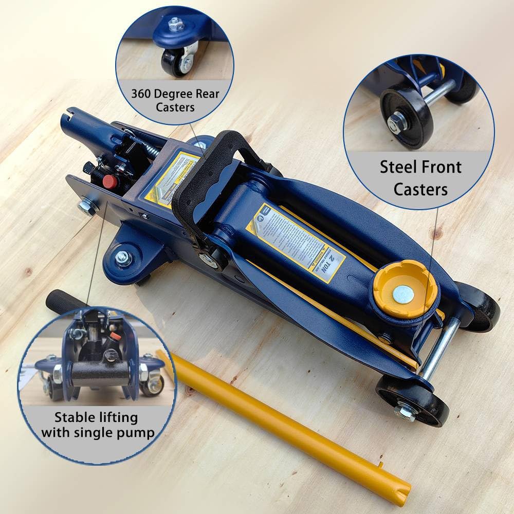 2 Ton Low Profile Hydraulic Floor Jack, 4000 lbs Capacity Steel Trolley Jack, Blue V330