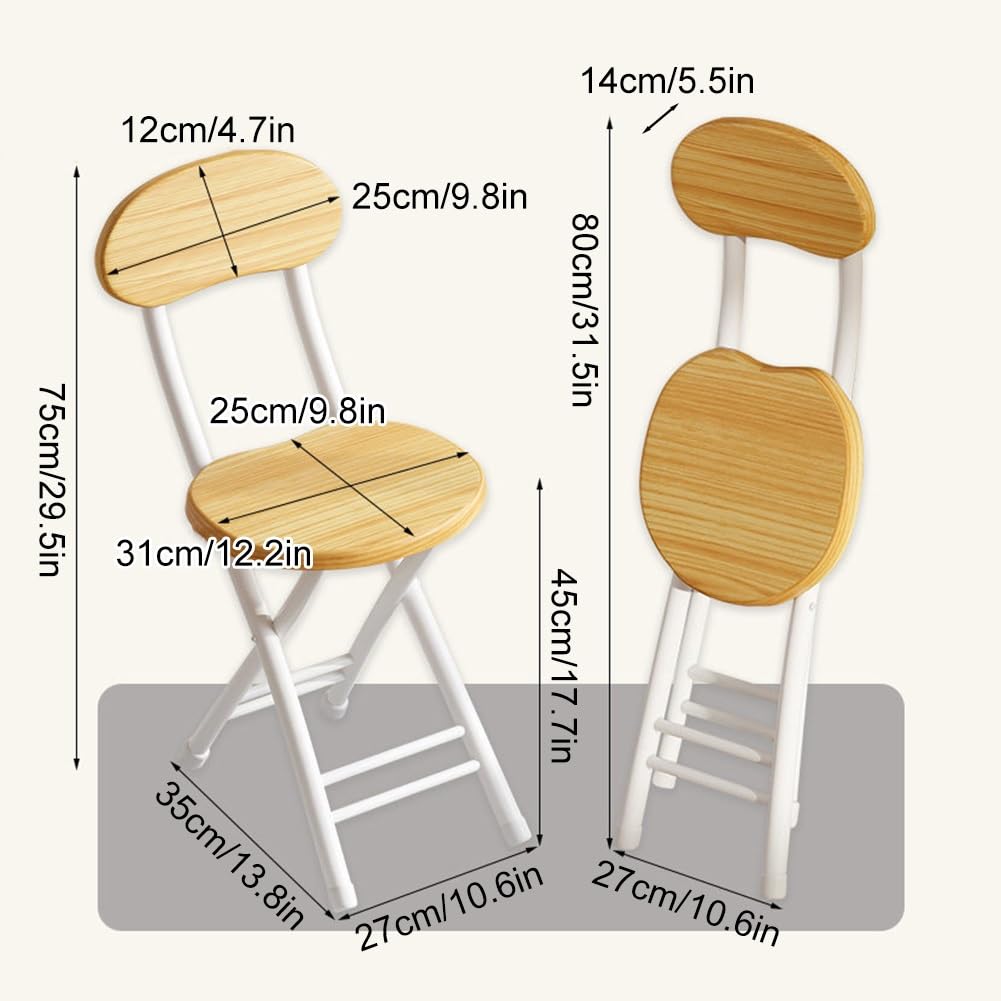 18 inch Folding Stool with Backrest, Portable Lightweight Metal Chair with Non-Slip Feet W350
