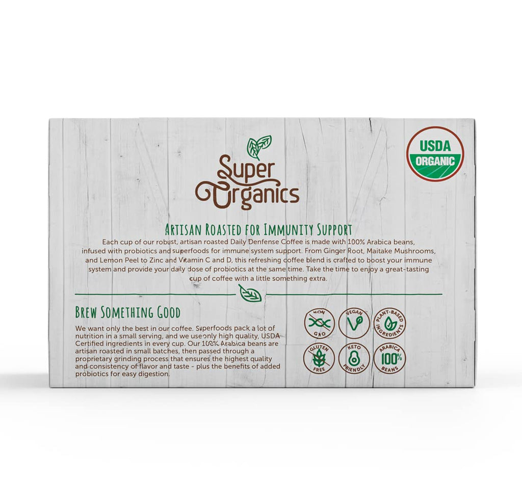 Organic Dark Roast Coffee K Cups with Superfoods and Probiotics, 10ct Single Serve Cups O4177