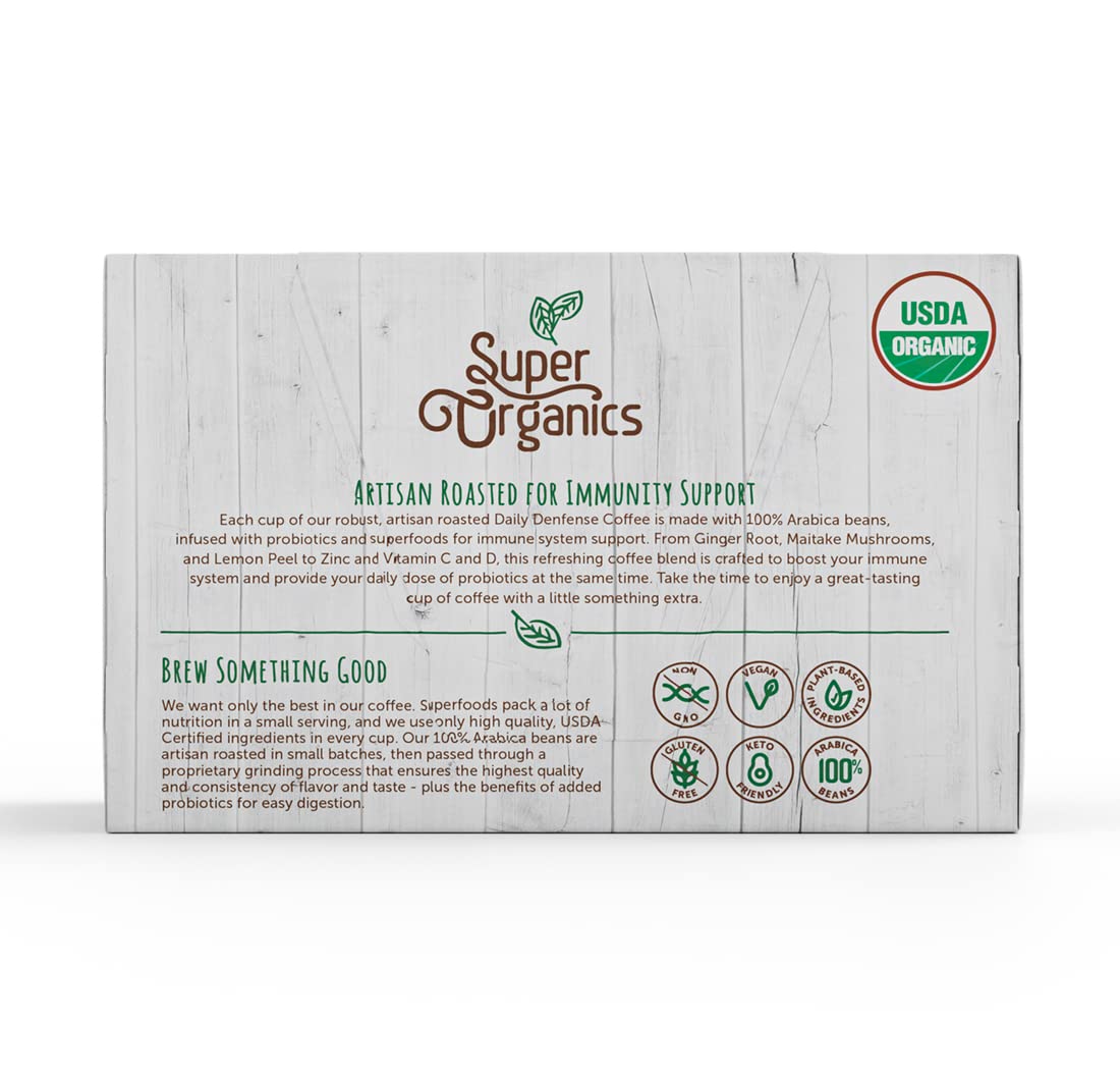 Organic Dark Roast Coffee K Cups with Superfoods and Probiotics, 10ct Single Serve Cups O4177