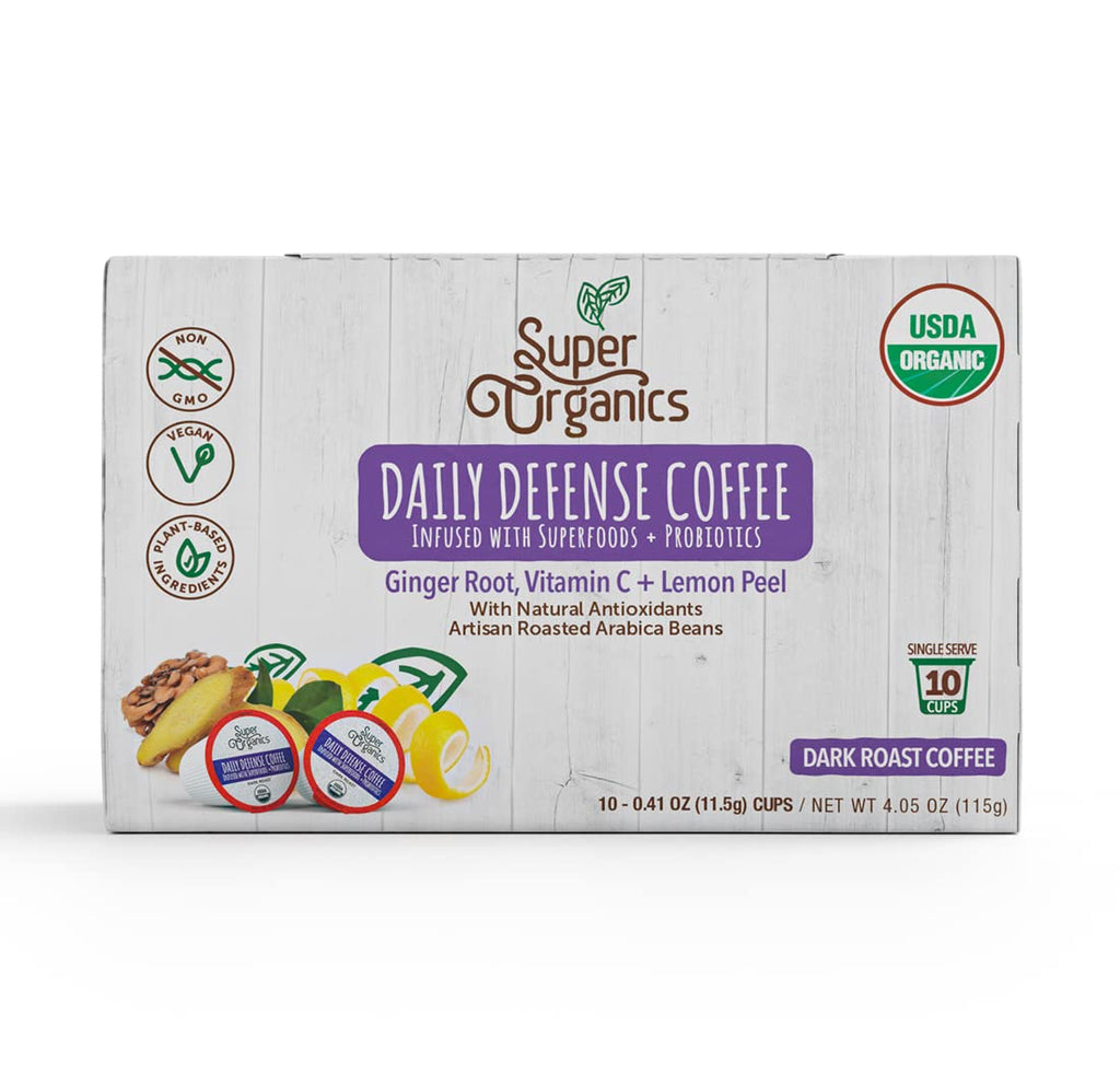 Organic Dark Roast Coffee K Cups with Superfoods and Probiotics, 10ct Single Serve Cups O4177