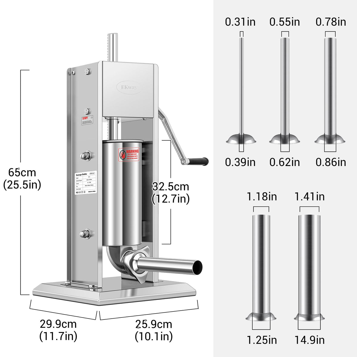 7L Vertical Stainless Steel Sausage Stuffer with 5 Filling Tubes A8877