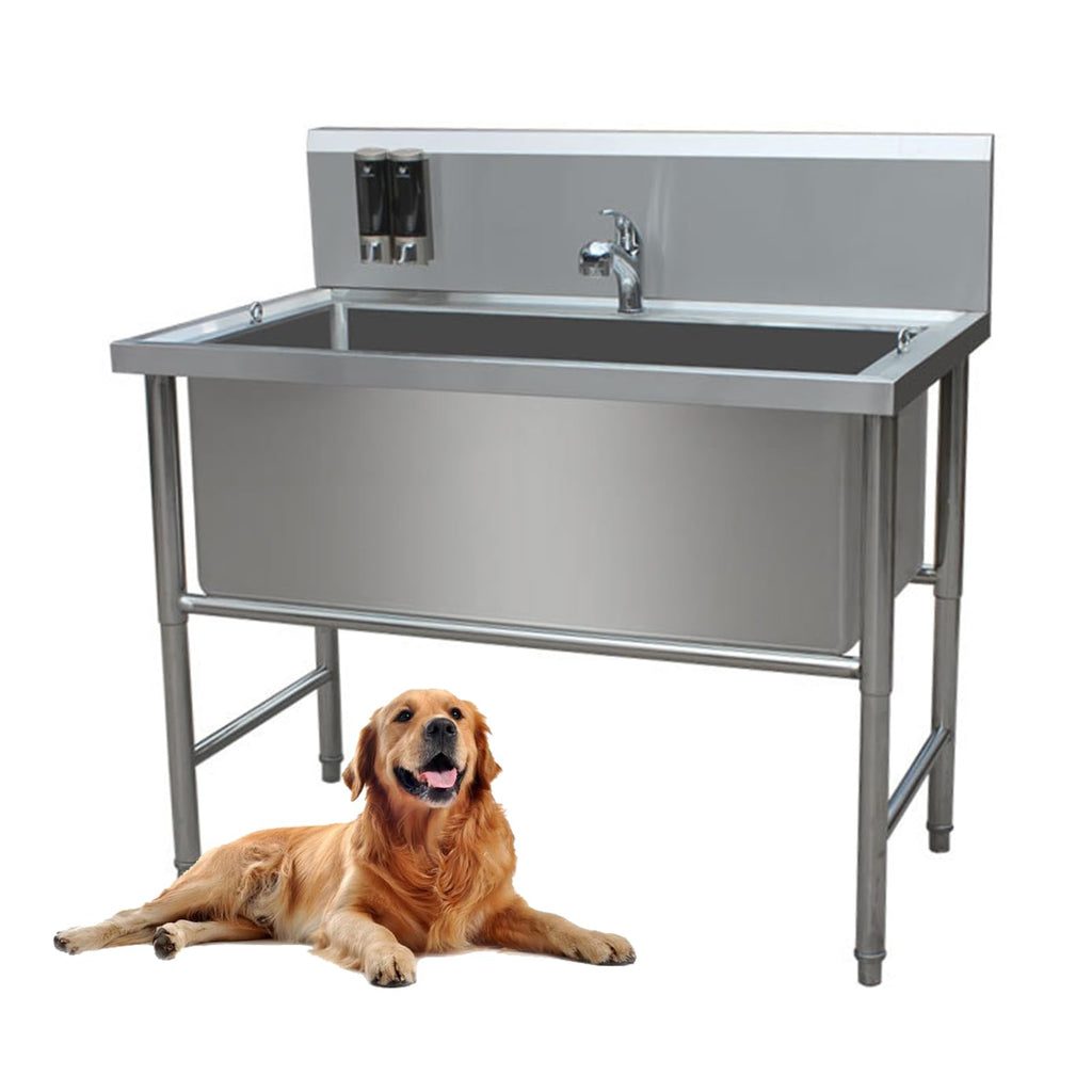 47" Stainless Steel Dog Grooming Tub with Stairs W86359