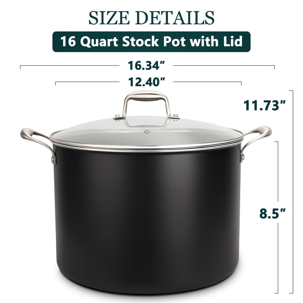 16QT Nonstick Ceramic Stock Pot with Tempered Glass Lid O153732
