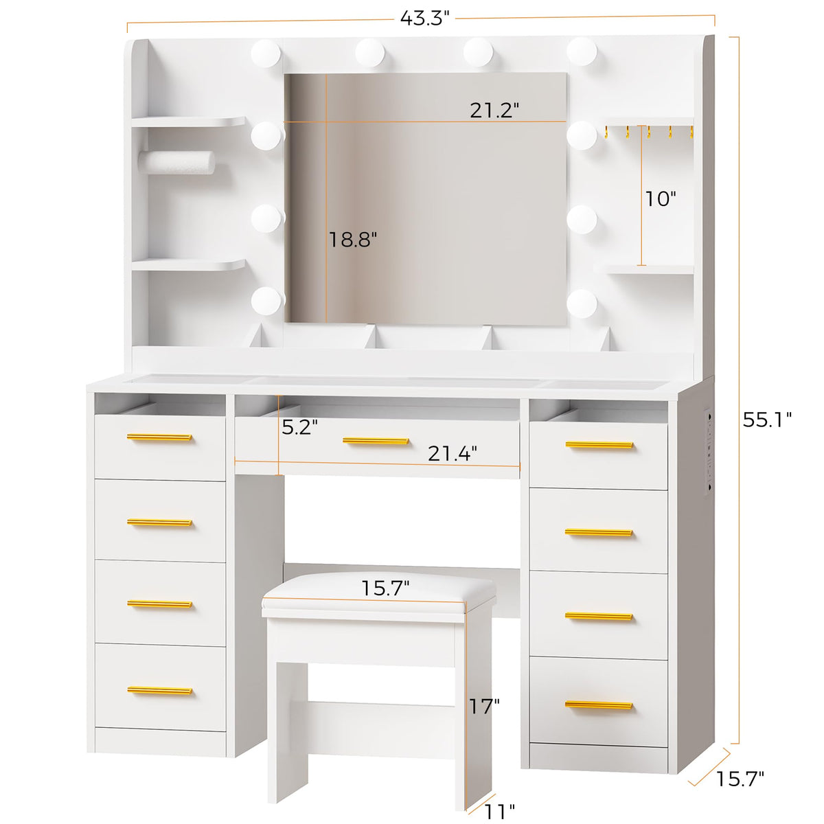 Large Vanity Desk with Mirror and Lights O348