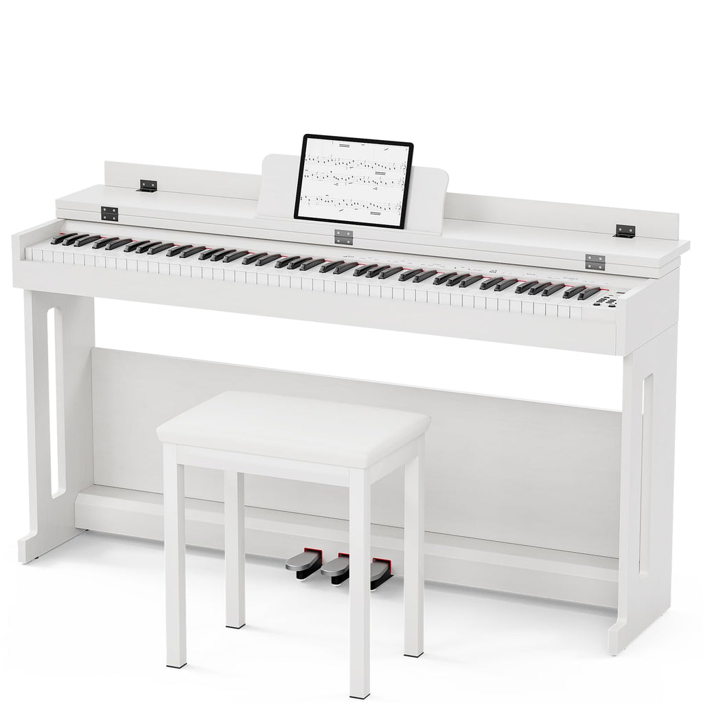 88-Key Weighted Hammer Action Digital Piano with Bench, 3 Pedal Wood Stand, White L778309