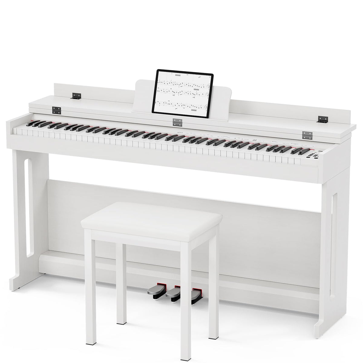 88-Key Weighted Hammer Action Digital Piano with Bench, 3 Pedal Wood Stand, White L778309