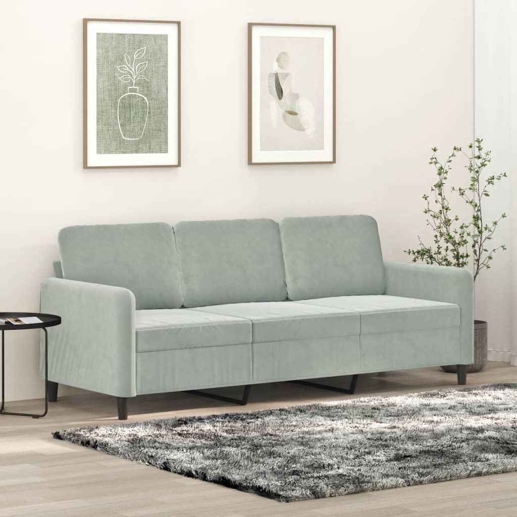 Light Gray Velvet 3-Seater Sofa H6214