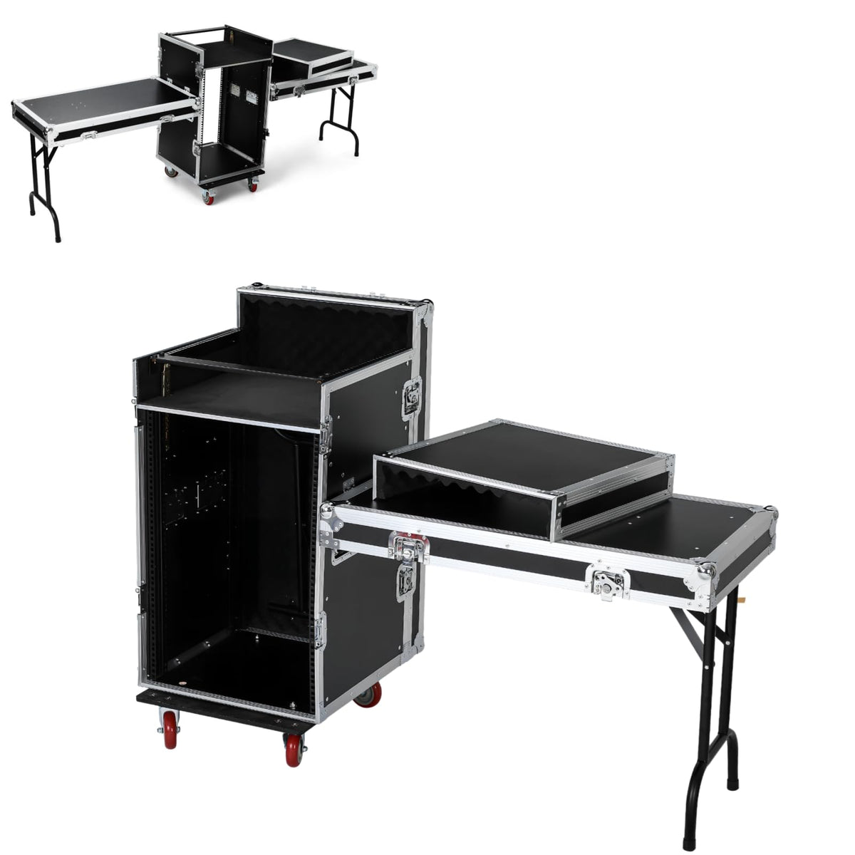 16U DJ Controller Case Rack with 2 Side Tables and 4 Casters O99038