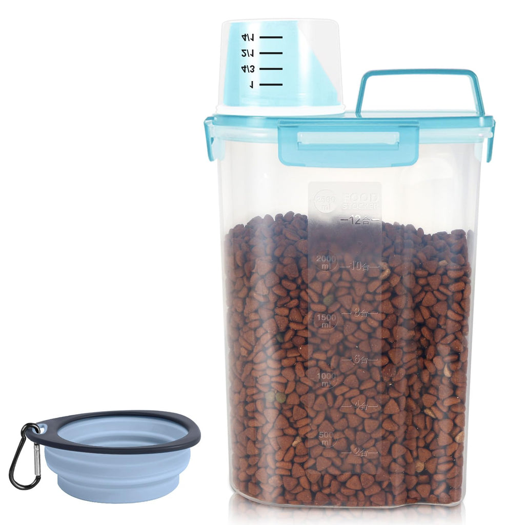 3-5Lbs/3Qt Plastic Pet Food Storage Container with Foldable Bowl H742049