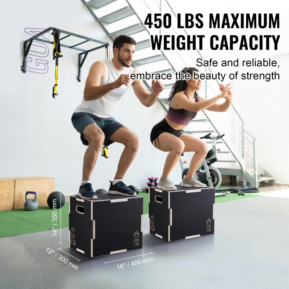 Wooden Plyometric Jump Box 16/14/12-Inch Anti-Slip T771
