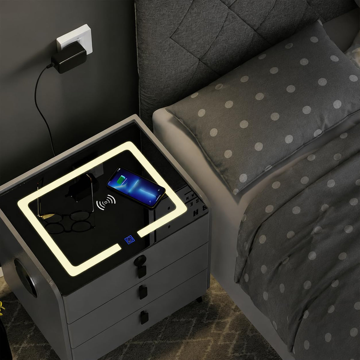 Wireless Charging Fingerprint Lock Nightstand F290
