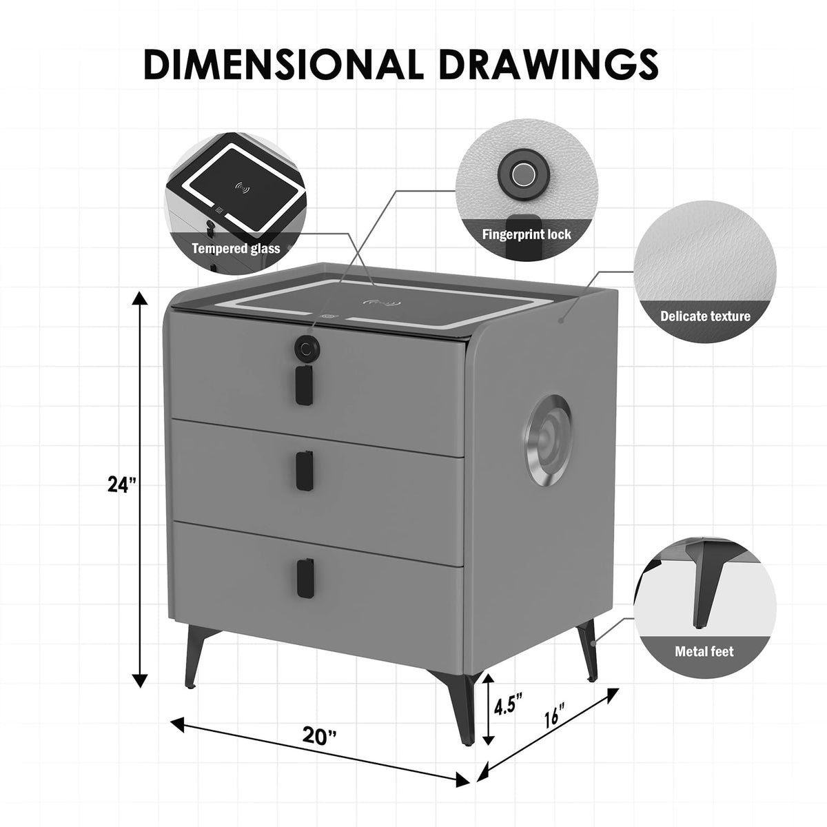 Wireless Charging Fingerprint Lock Nightstand F290