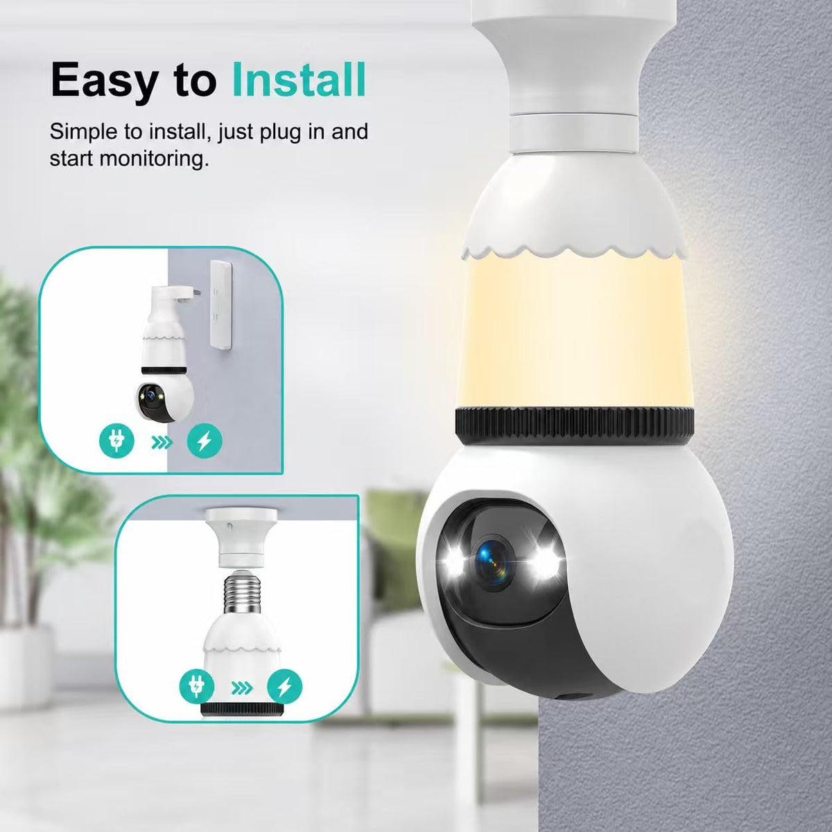 Light Bulb Security Camera 2K Color Night Vision Motion Detection Siren Alarm Two-Way Audio O9634