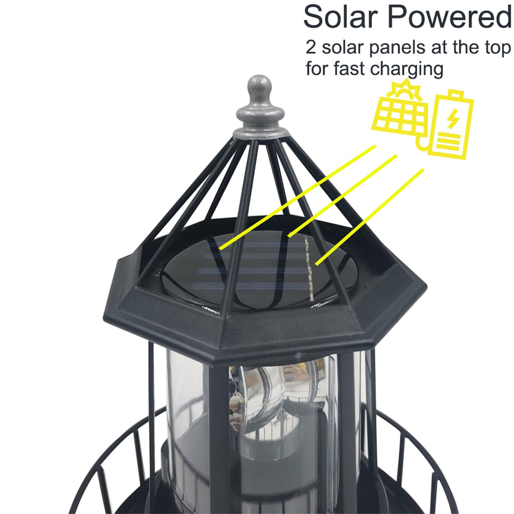 Black IP65 Waterproof Solar Rotating Lighthouse Light J741576