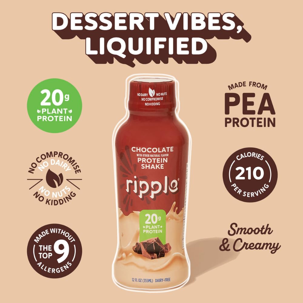 Chocolate Plant Based Protein Shake 20g Pea Protein Vegan Non GMO 12 Fl Oz Bottles Pack of 12 H771837