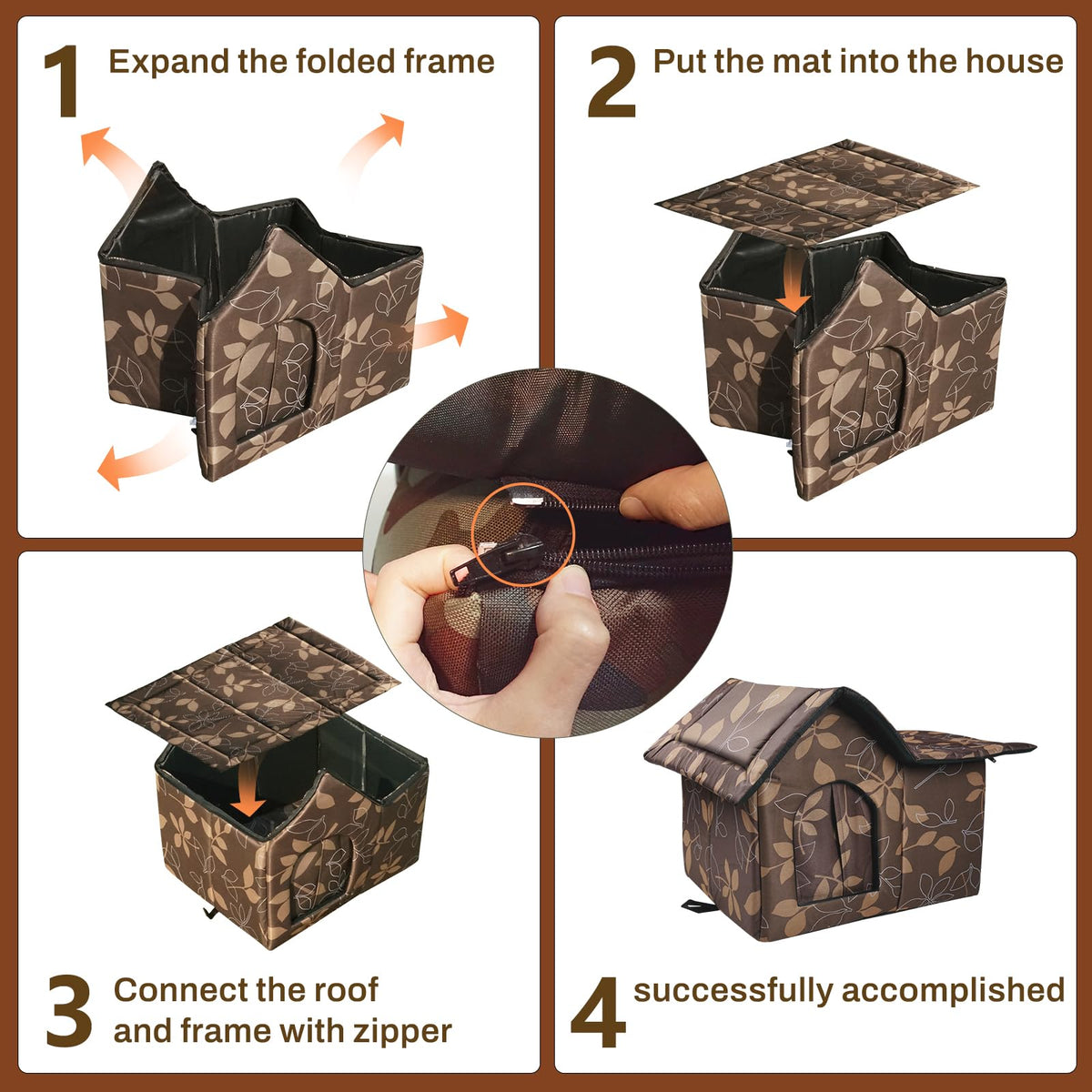 Weatherproof Collapsible Outdoor Cat House with Mat W90311