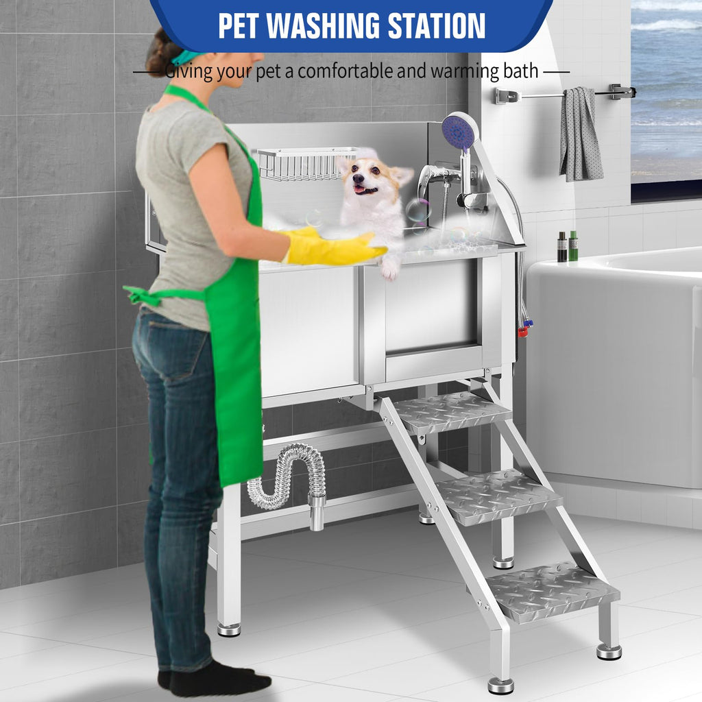 Stainless Steel Dog Washing Station with Stairs E779