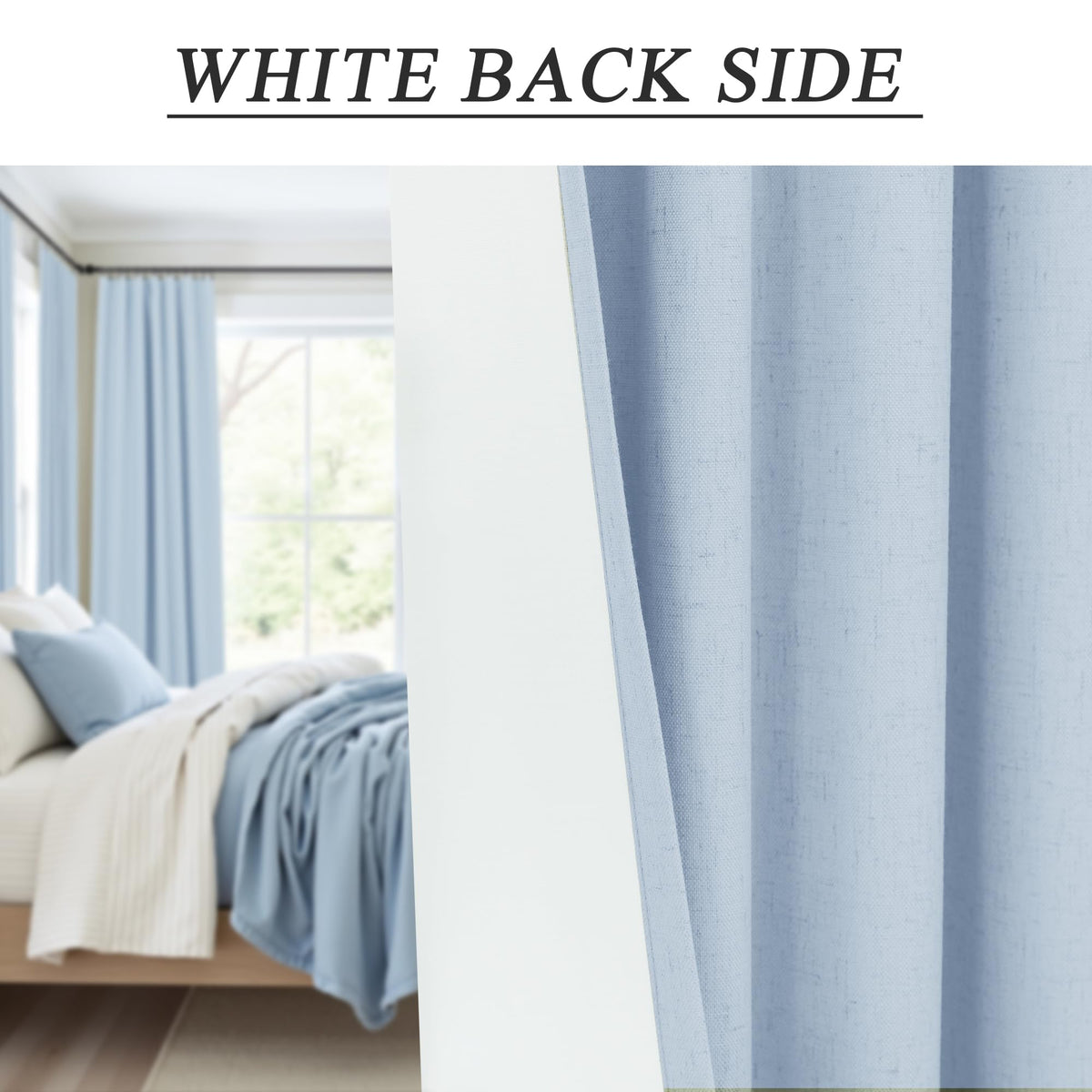 Light Blue Linen 108 Inch 2 Panel Curtain Set X258