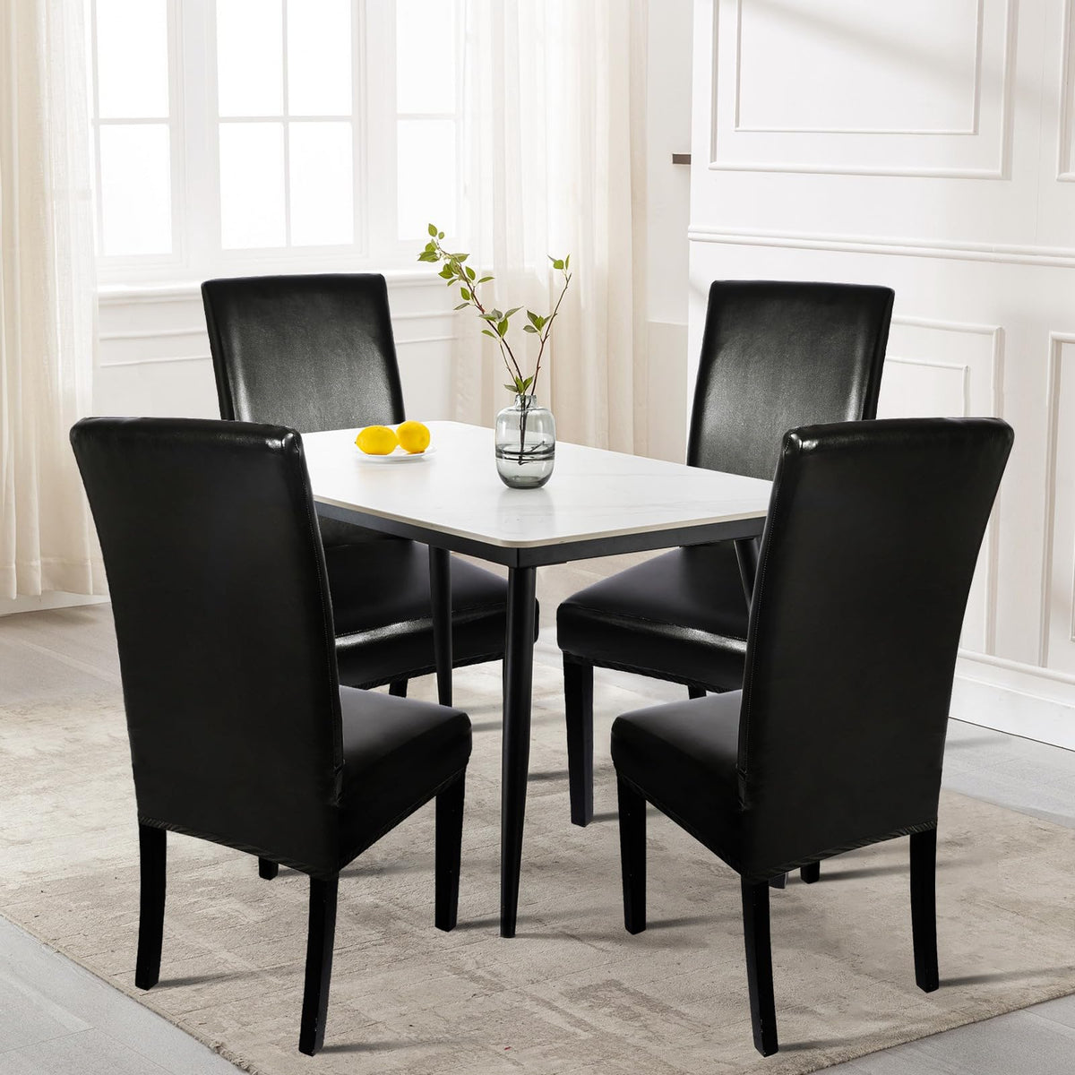 Waterproof PU Leather Dining Chair Covers Set of 4 Black T9832