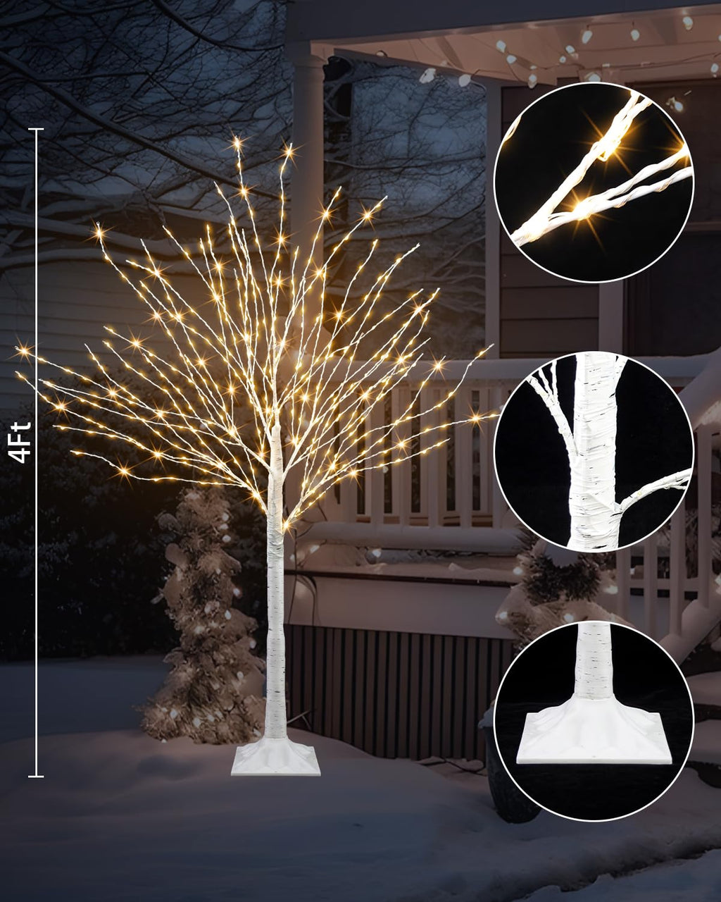 4 FT Lighted Artificial White Birch Tree with 432 LED Timer Q103
