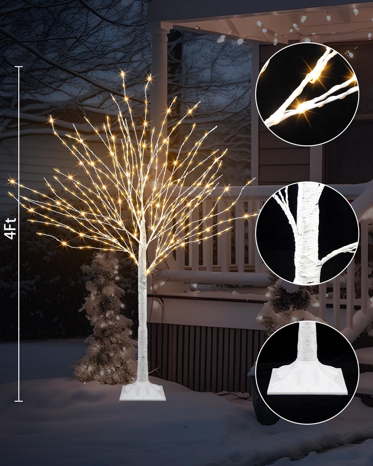 4 FT Lighted Artificial White Birch Tree with 432 LED Timer Q103