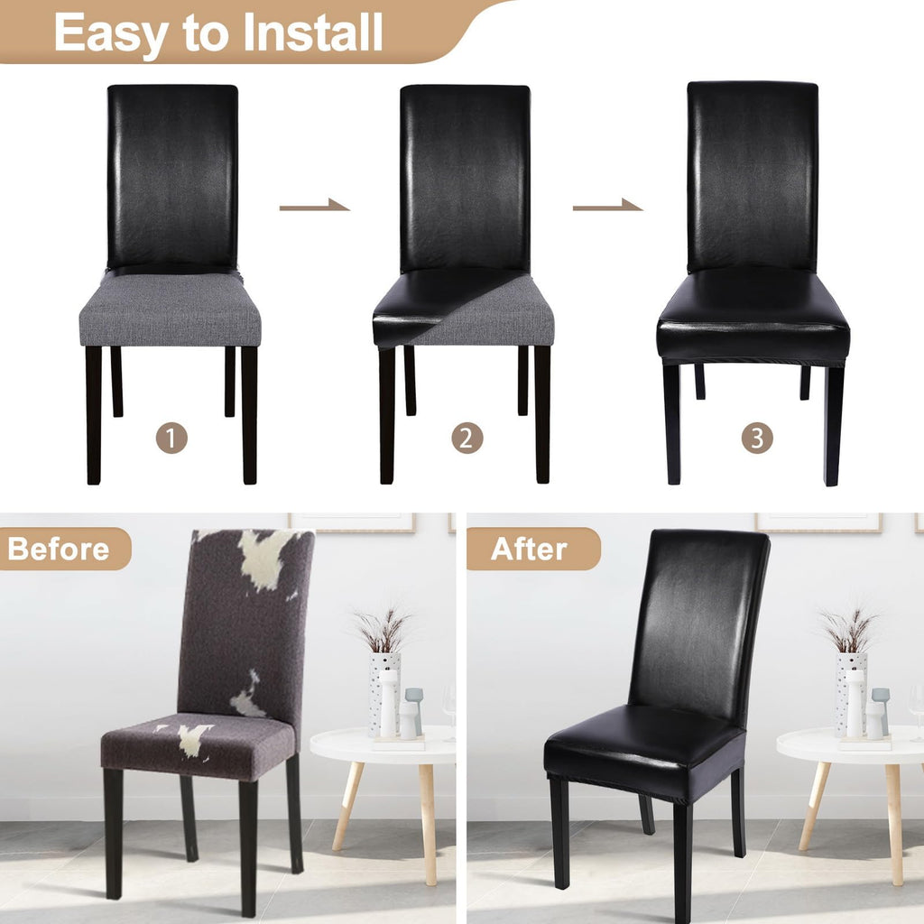 Waterproof PU Leather Dining Chair Covers Set of 4 Black T9832