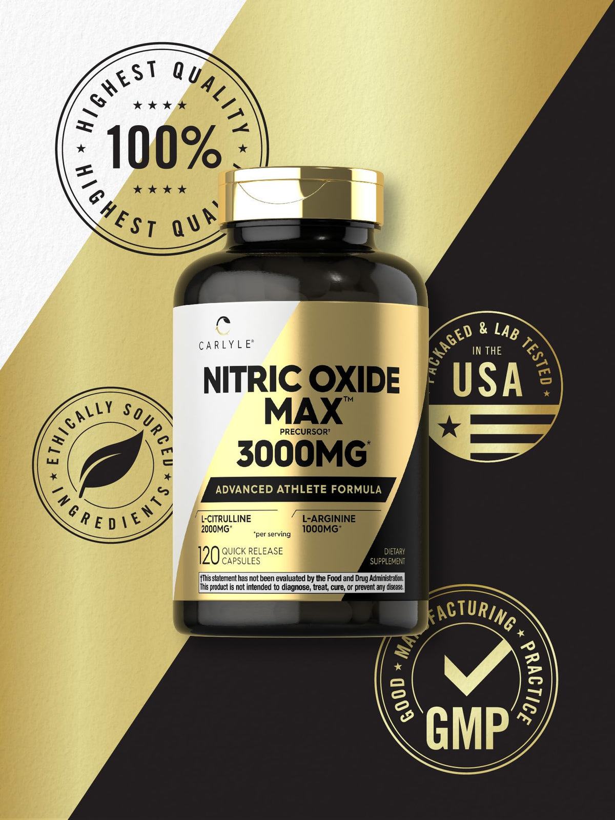 Nitric Oxide Supplement 3000mg 120 Capsules J53375