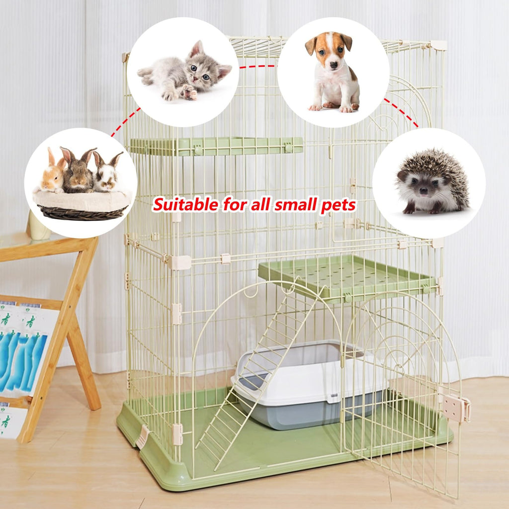 3/4-Tier Wire Cat Cage Playpen Kennel with Hammock and 3 Platforms W918096