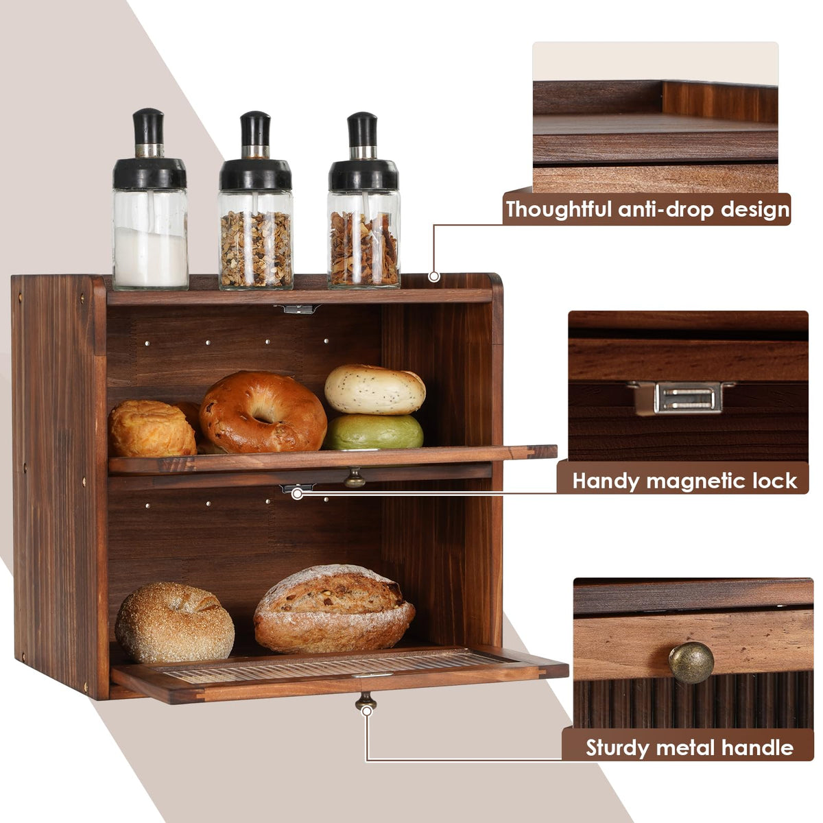 Brown 2 Layer Wooden Bread Box O695109