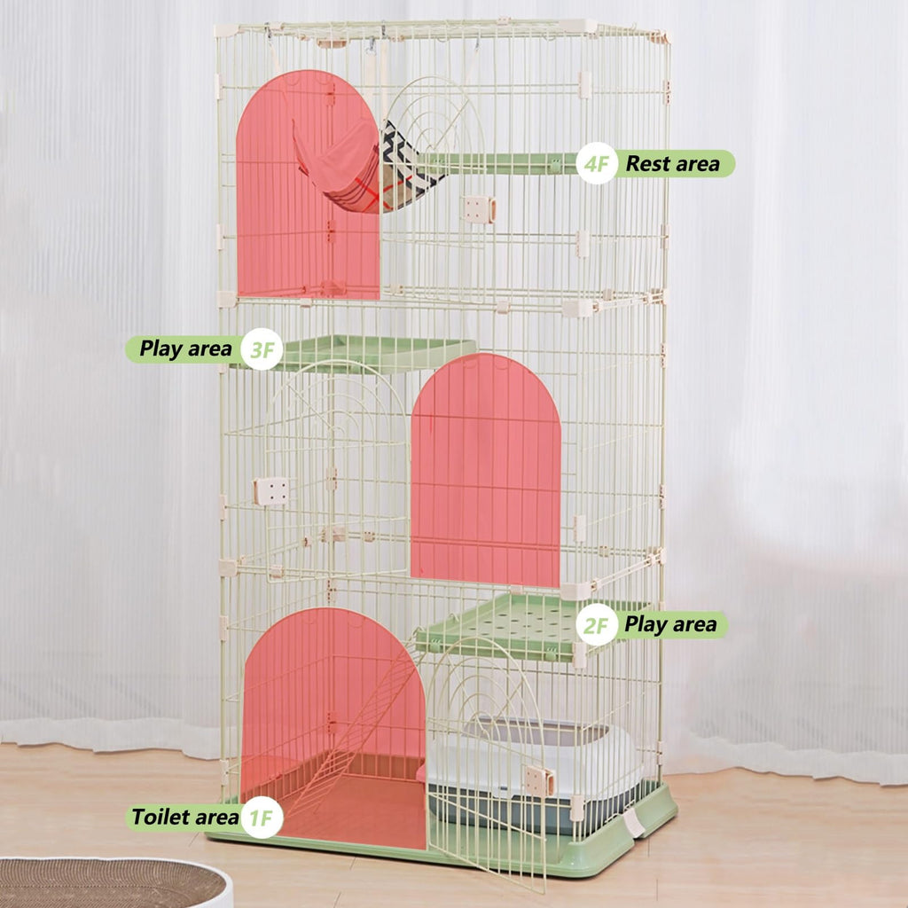3/4-Tier Wire Cat Cage Playpen Kennel with Hammock and 3 Platforms W918096