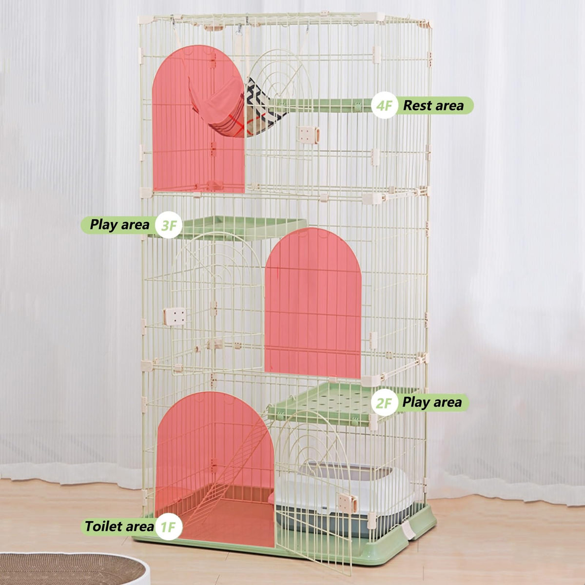 3/4-Tier Wire Cat Cage Playpen Kennel with Hammock and 3 Platforms W918096