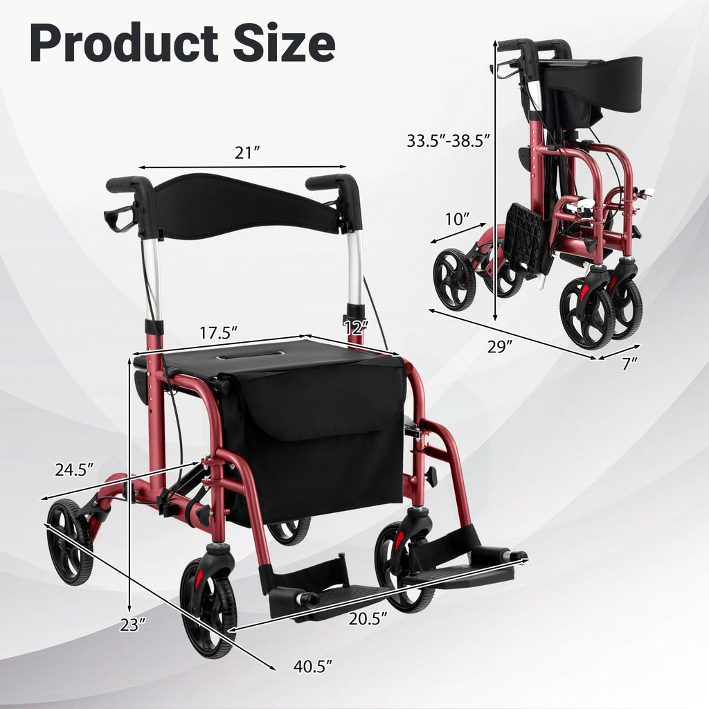 Foldable Rollator Walker 4 Wheel Transport Chair S60980