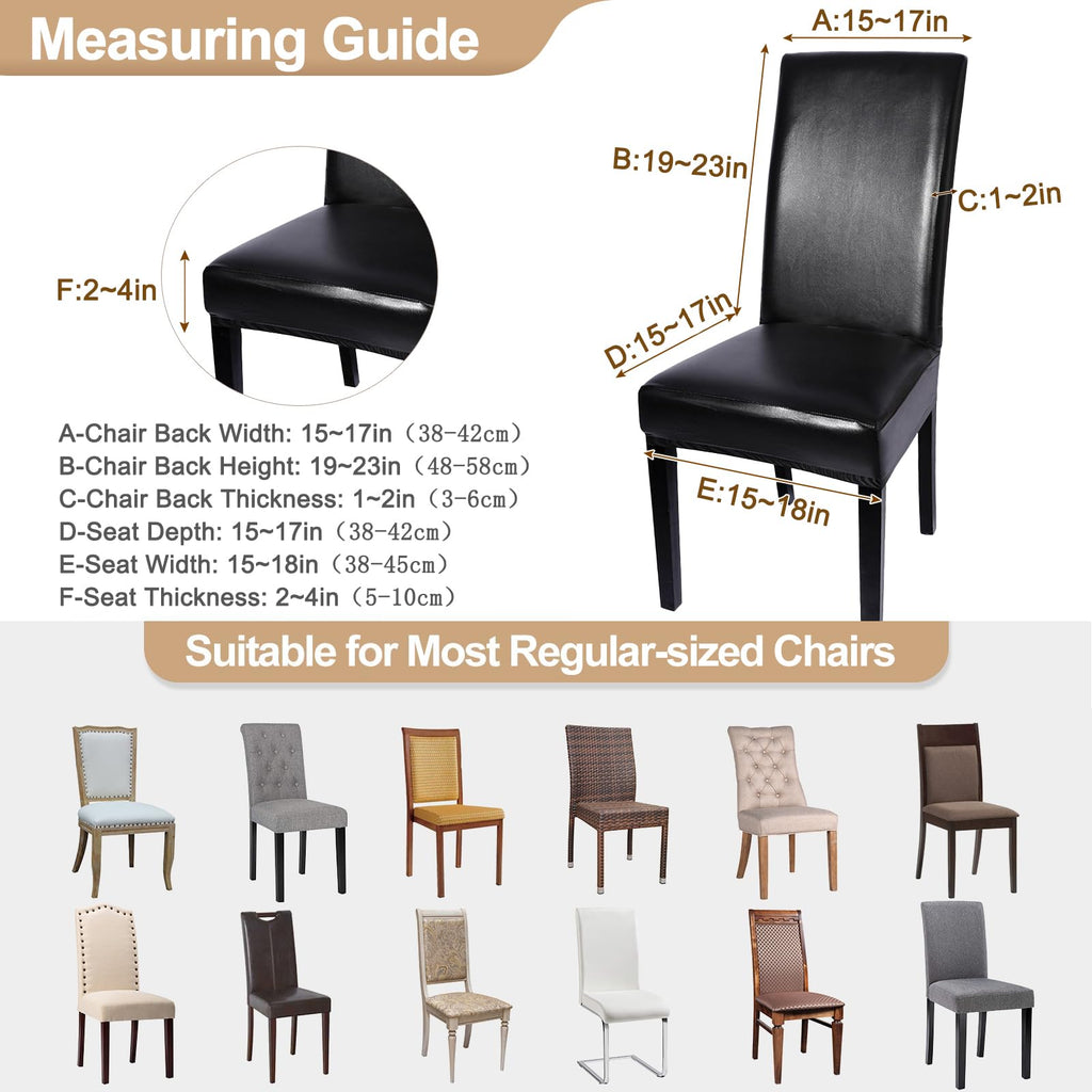 Waterproof PU Leather Dining Chair Covers Set of 4 Black T9832