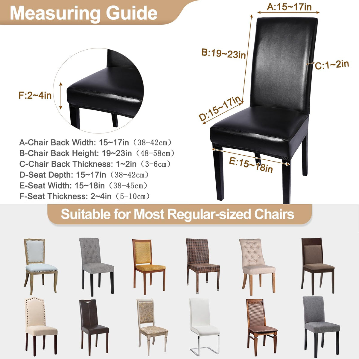Waterproof PU Leather Dining Chair Covers Set of 4 Black T9832